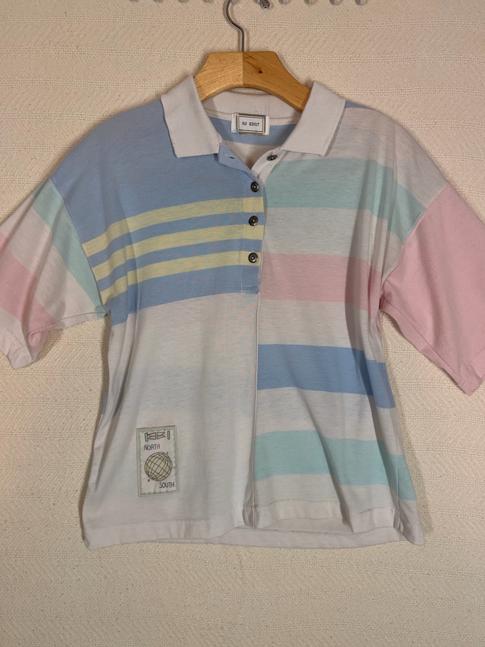 Vintage Pastel Striped Polo Shirt Retro 90s Colorblock Boxy Crop Streetwear